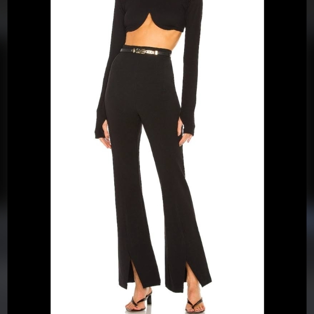 Free People Black High Rise Split Front Pants L Stretch Woven Bodycon